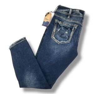Silver Y2K Suki Ankle Skinny Distressed Low Rise Stretch Jeans 30x27